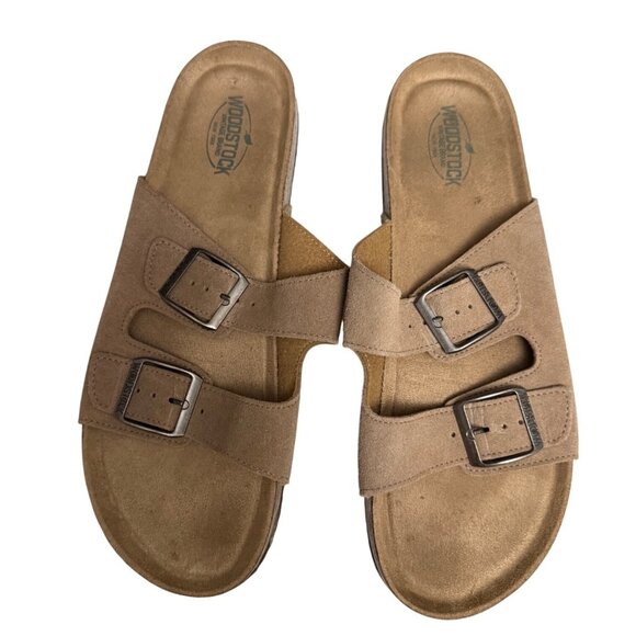 Woodstock Men\'s Bert Sandals Sz 12M Brown Leather Cork 2-Strap Buckle Open Toe main image 4